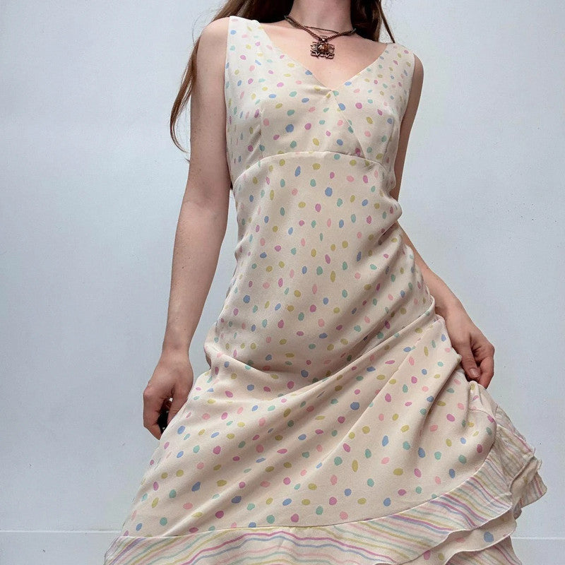 flutter polkadot cream ruffle dress