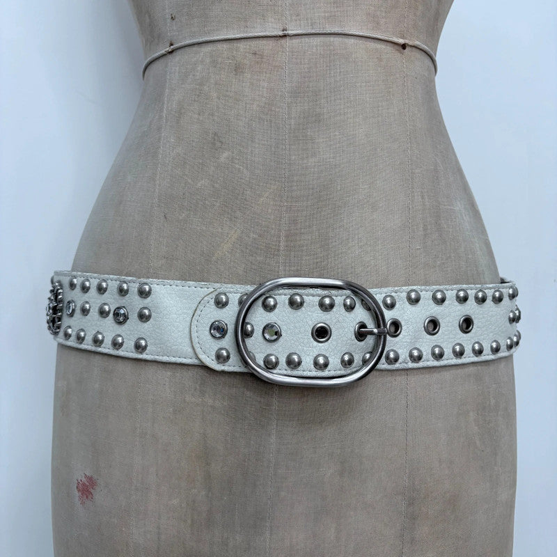 white leather studded belt