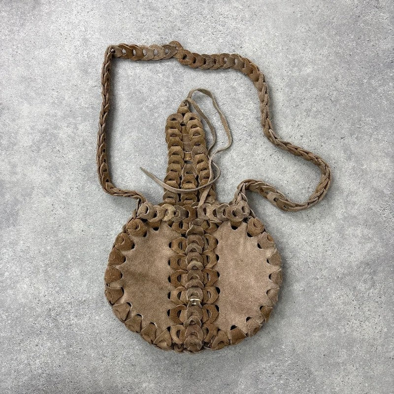 Boho suede circle woven crossbody bag