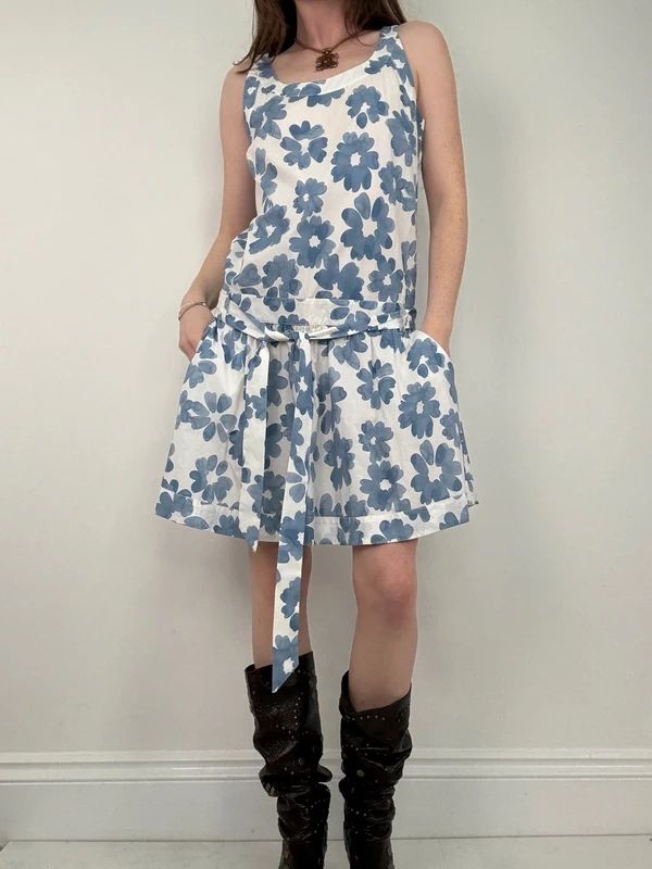 Love moschino blue cotton floral printed flared dress