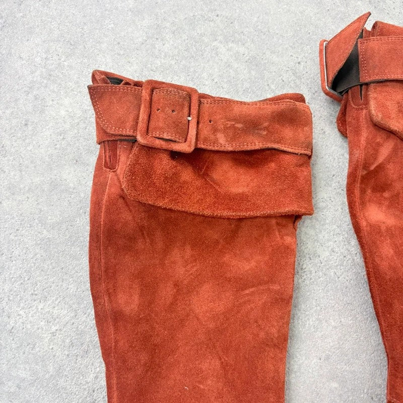 Pointed toe burnt orange suede buckle 70s boots