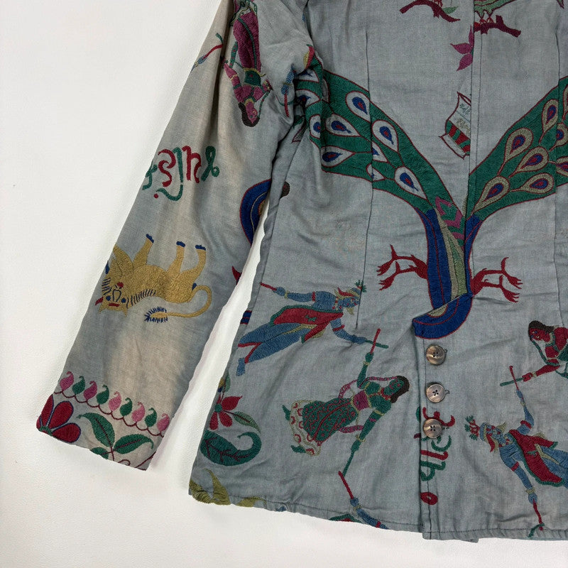 Khaki embroidered boho hippie jacket