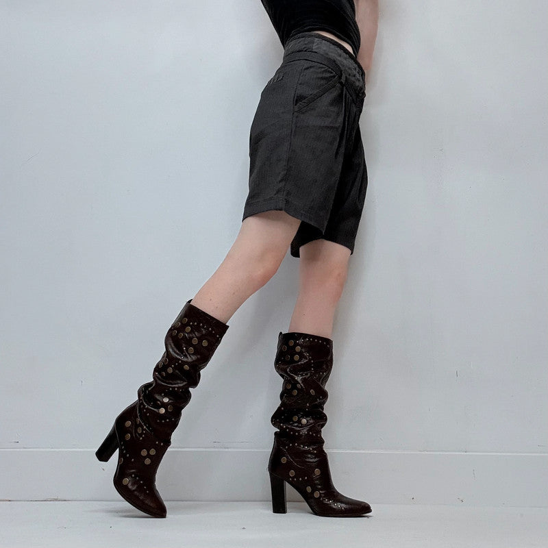 high rise corset style pleated shorts