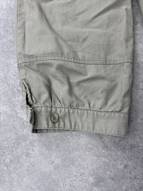 khaki linen cropped pleated capri utility pants