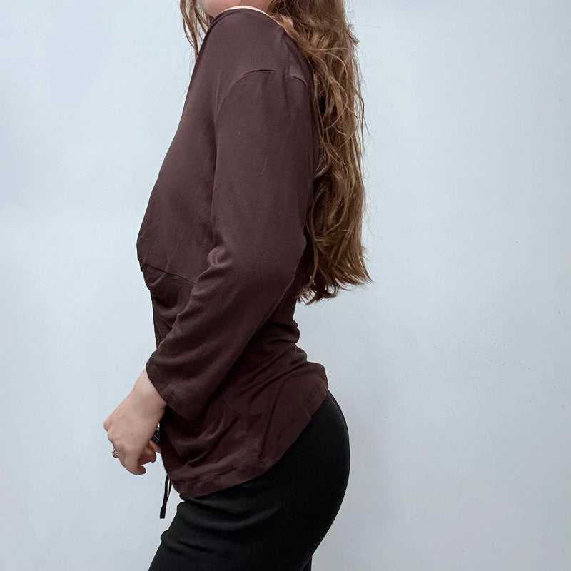 brown draped slouchy off the shoulder top