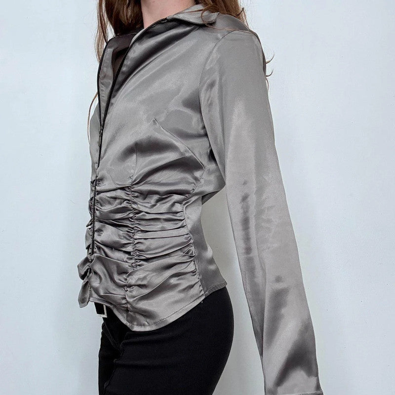 grey chrome gathered fitted shirt