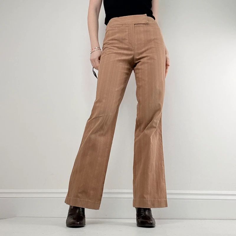 brown pinstripe wide leg flared