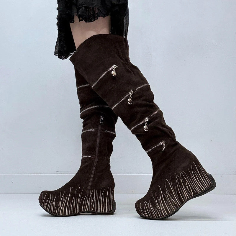 chunky platform pixie zipper boots