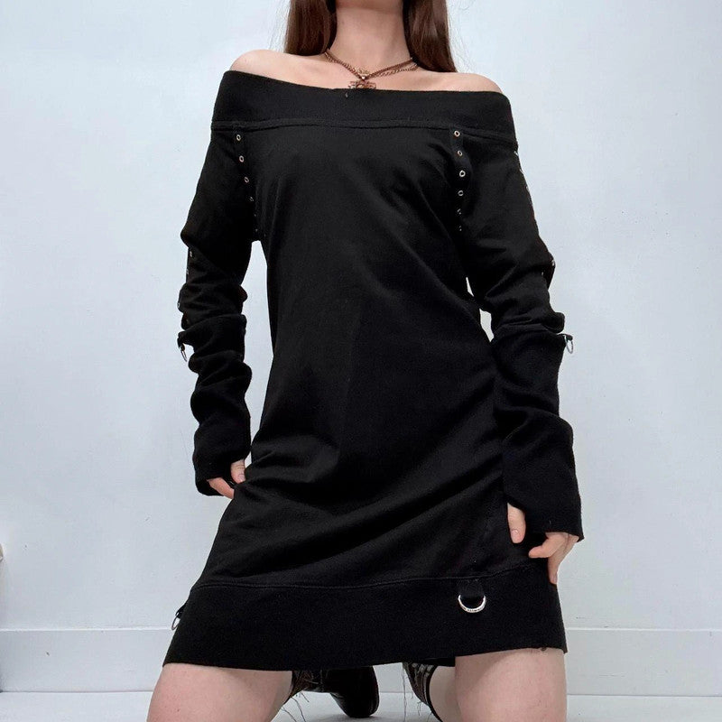 black studded off the shoulder grunge dress