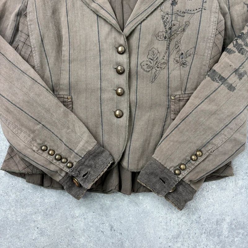 khaki tweed pinstripe fitted grunge fairy Derhy blazer