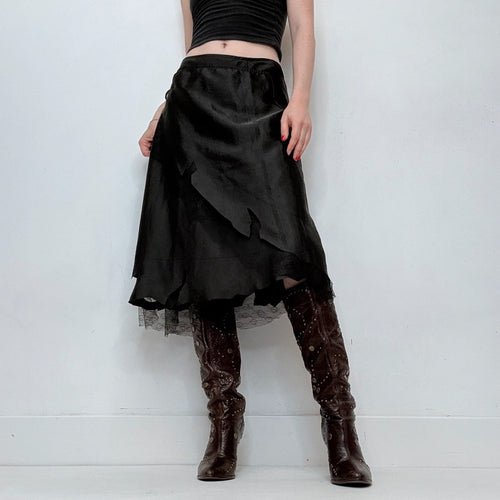 black sheer lace floaty flared grunge skirt