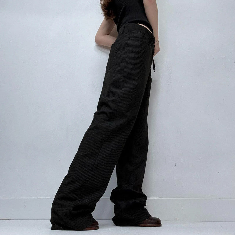 black pinstriped flared trousers