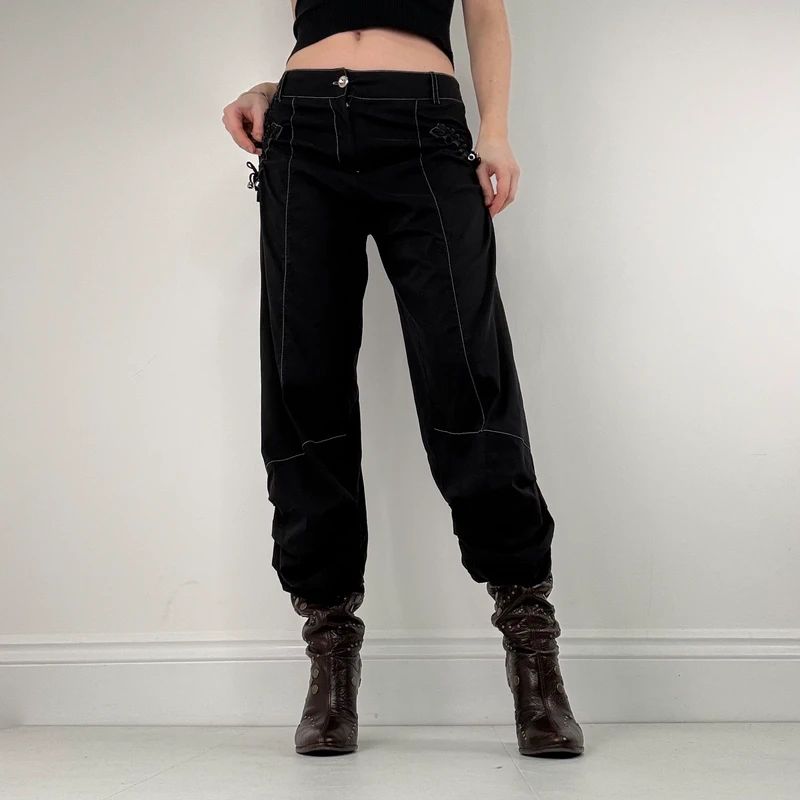 Black puff utility contrast trousers