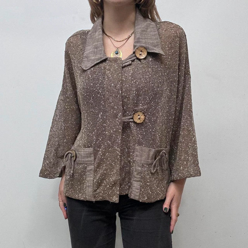 sheer slouchy archival boho knit jacket