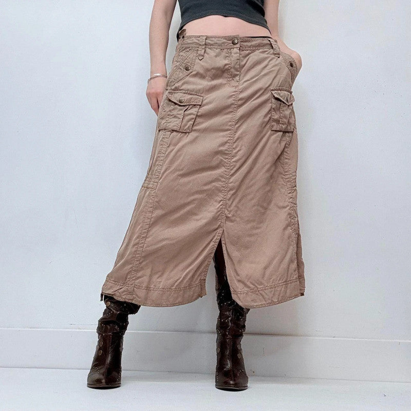tan cargo maxi skirt