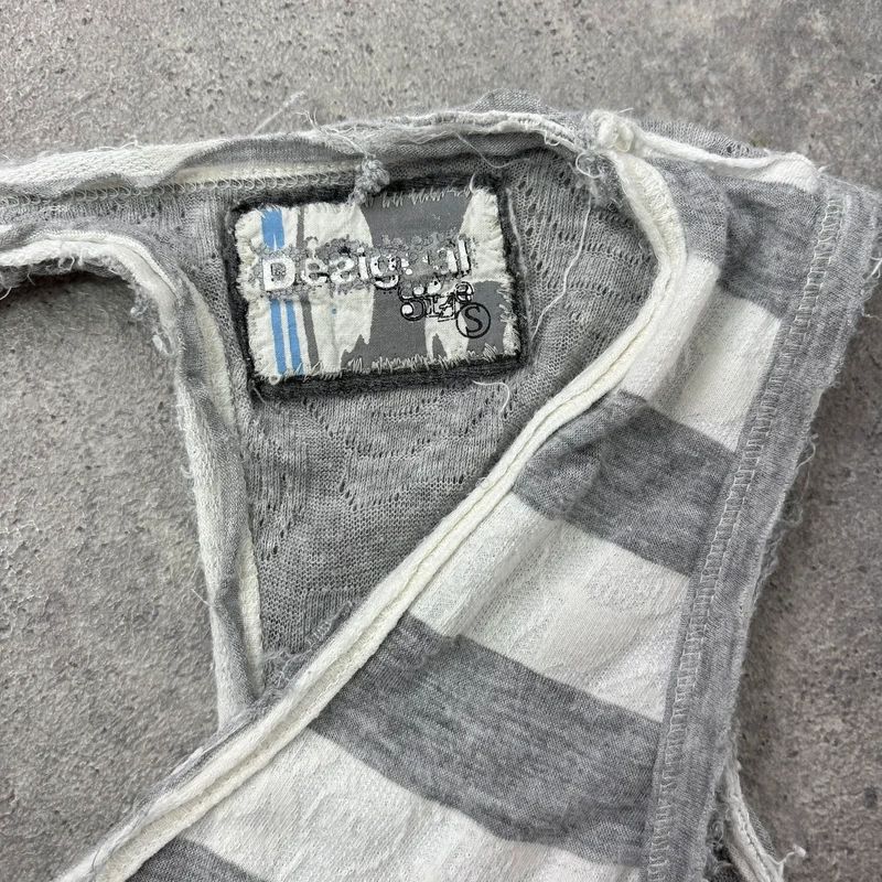 grey striped patchwork asymmetric vest
