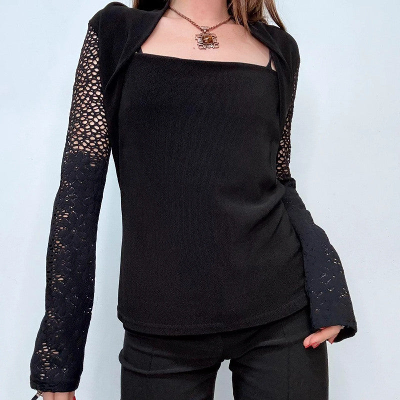 black wide neck flared top sweater