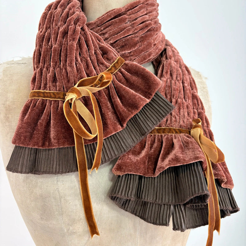 brown velvet gathered pleated scarf