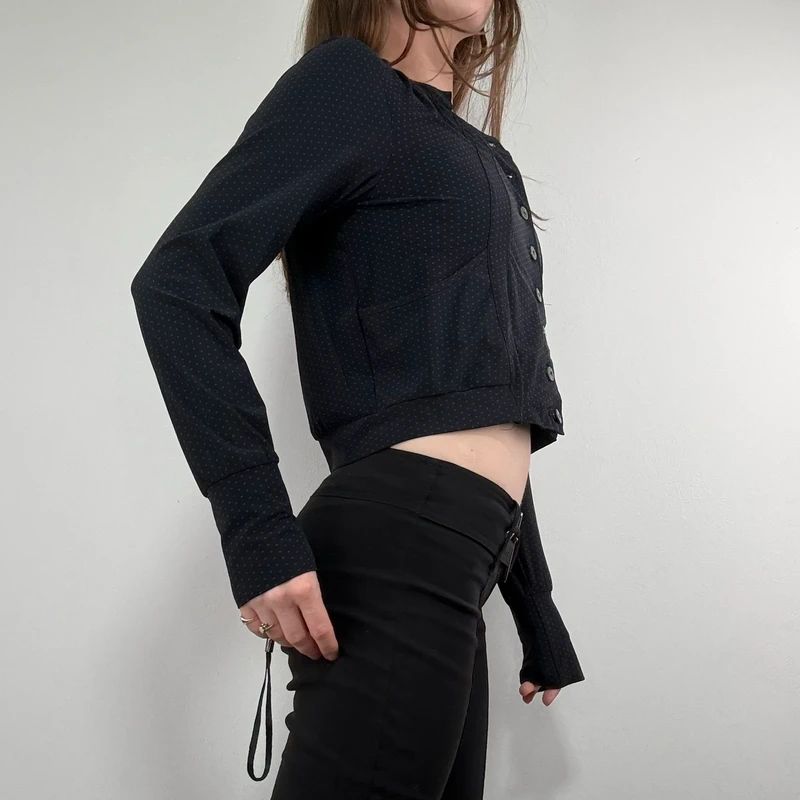 black polkadot cropped stuctured button through shirt