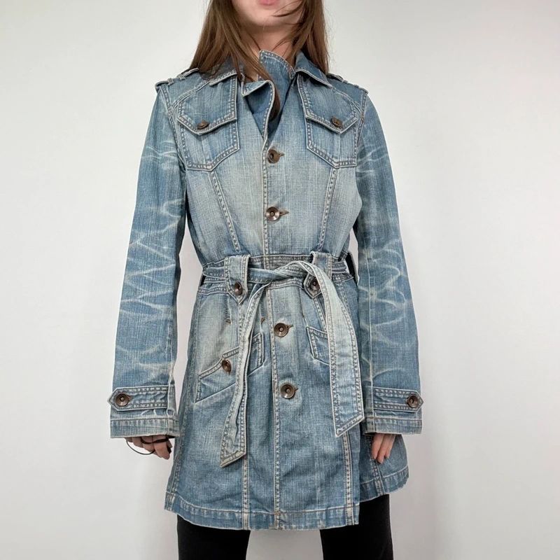 Distressed Denim Trench coat