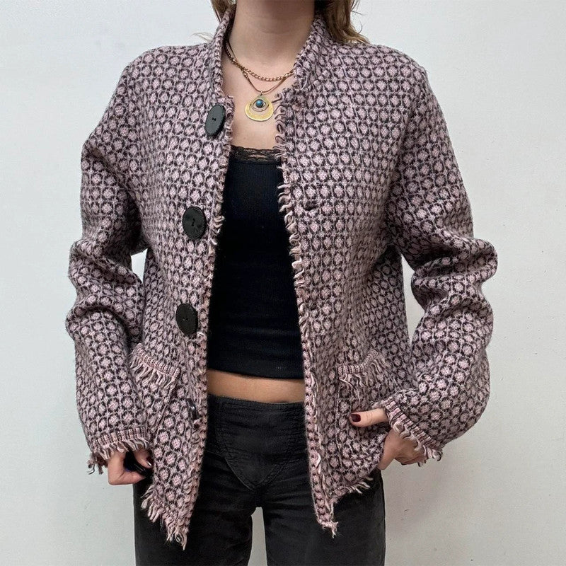 pink patterned wool cardi peacoat