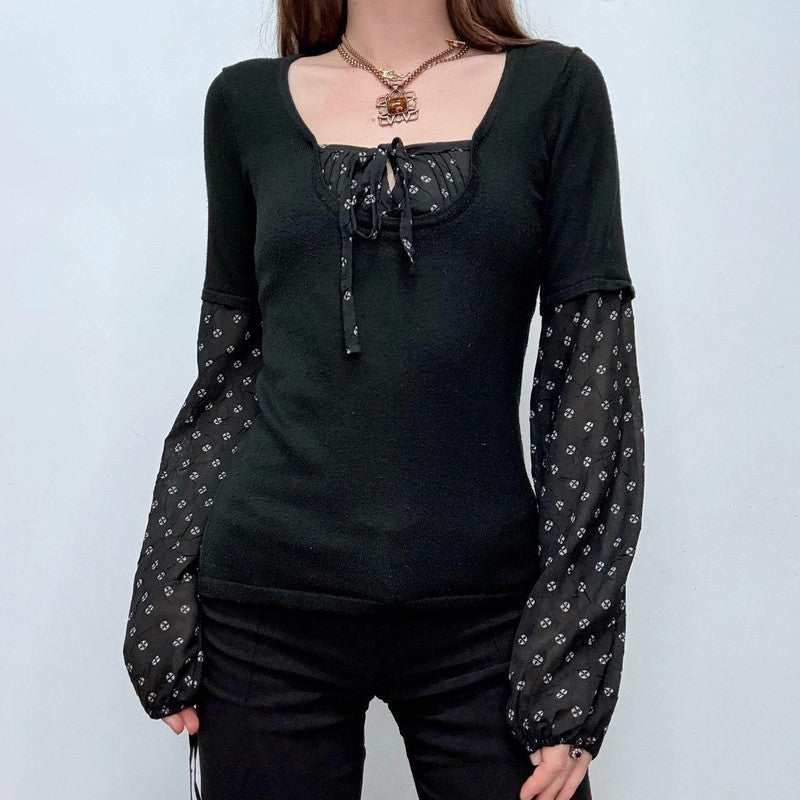 black fitted flared puff shirt
