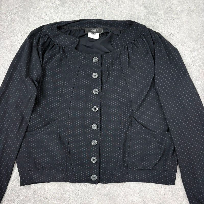 black polkadot cropped stuctured button through shirt