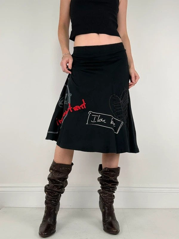 Black flared desigual midi skirt