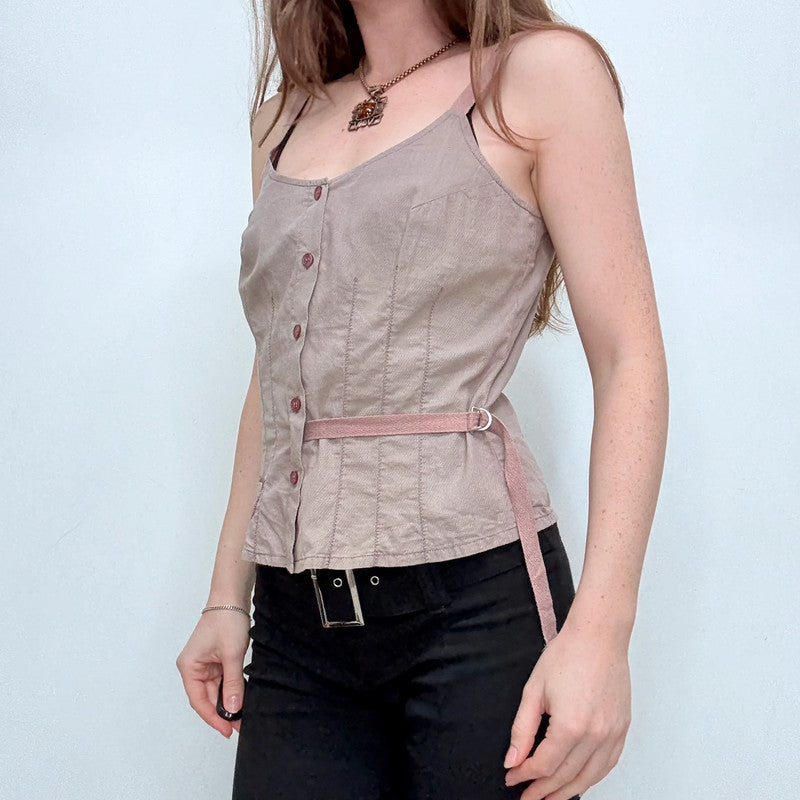 beige utility button vest