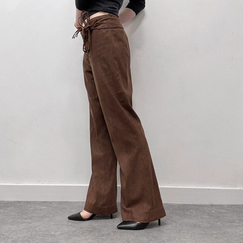 western faux suede flared trousers