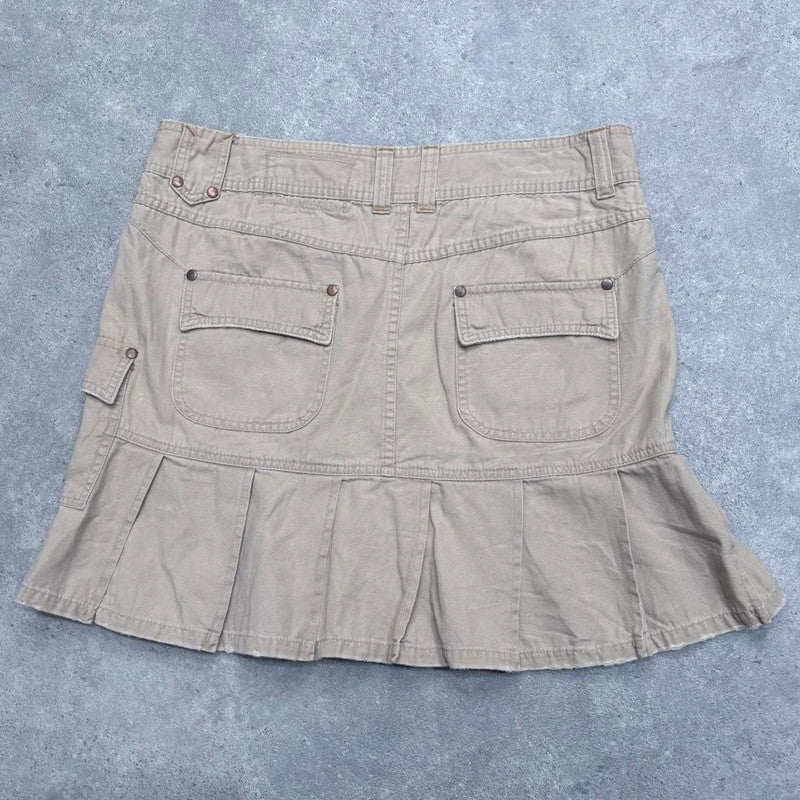 tan pleated utility mini skirt