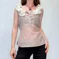 lace ruffle sheer silk cream shirt