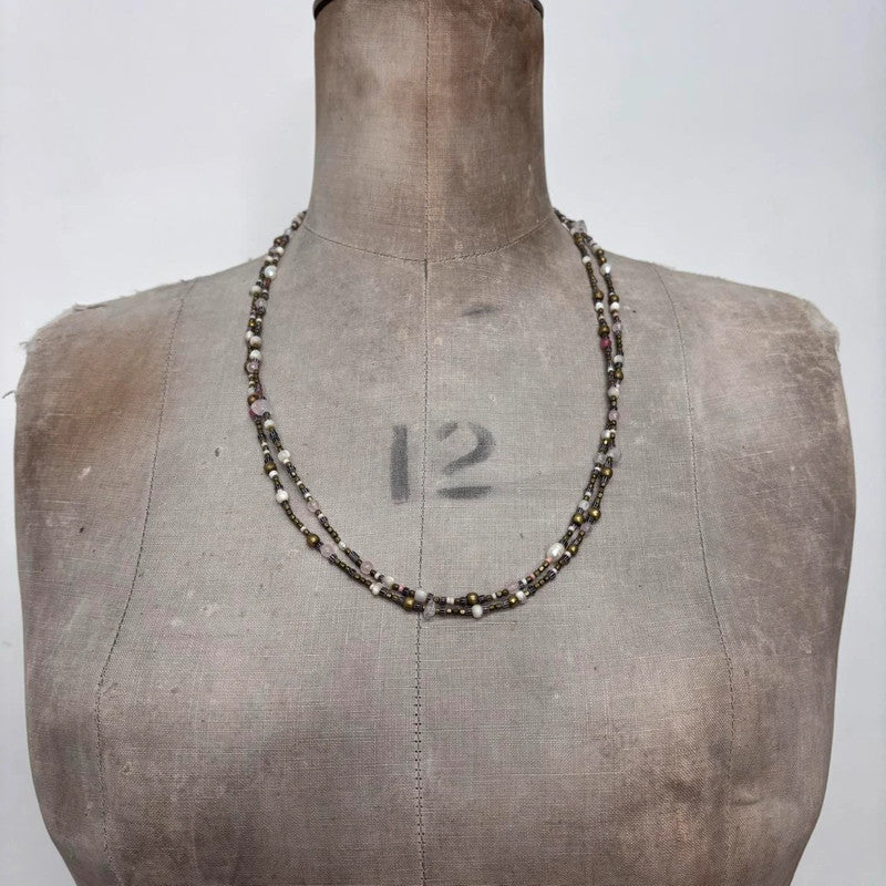 long wrap pearl metal necklace