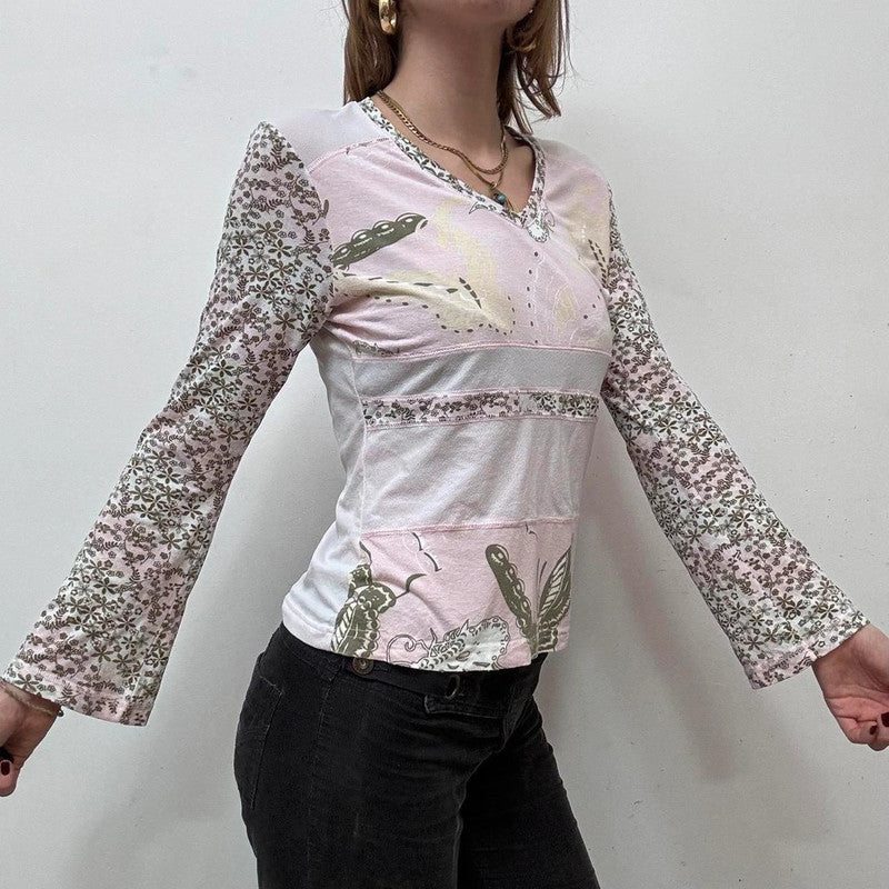sheer mesh patterned y2k top
