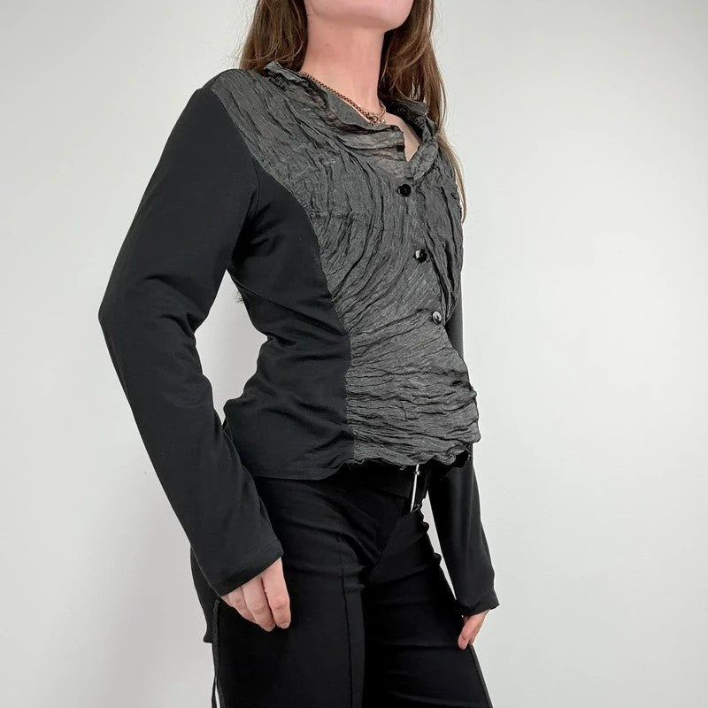 Button through textured cardigan with jersey flare sleeve
