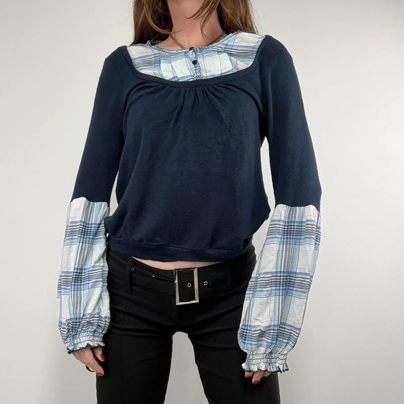navy layered shirt jumper