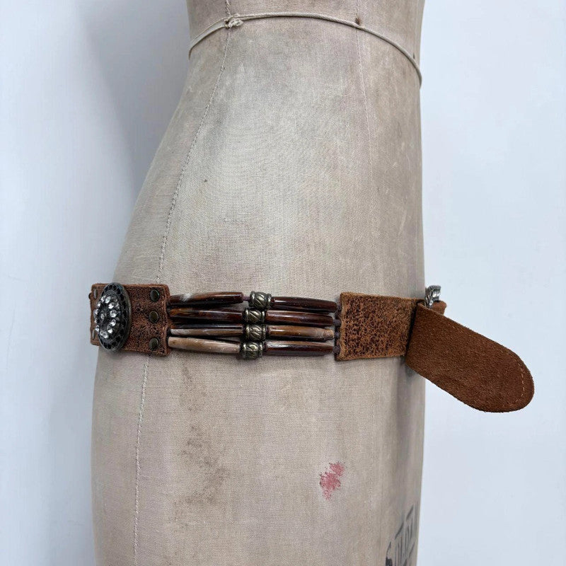 brown leather beaded western belt