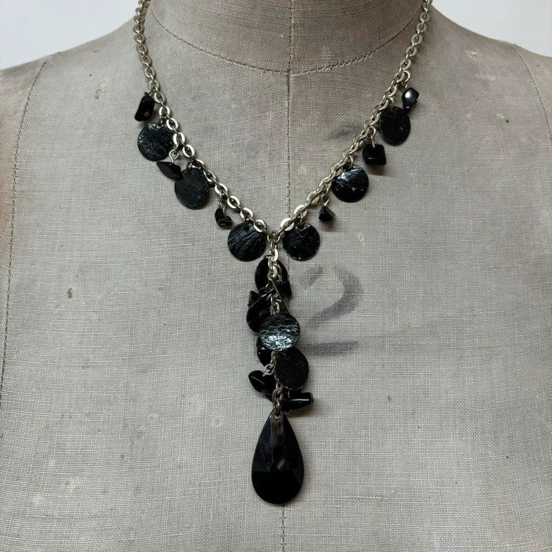 layered chain black pearl necklace