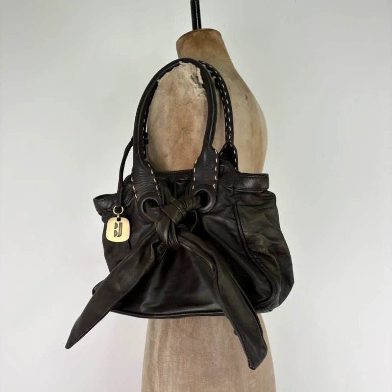 brown leather shimmer bow slouchy Y2K hobo handbag