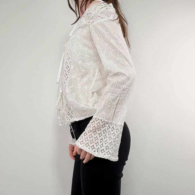 white lace embroidered off the shoulder lace blouse