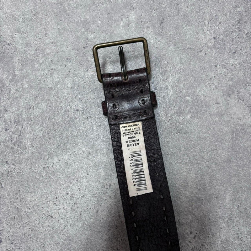 brown leather flower engraved belt