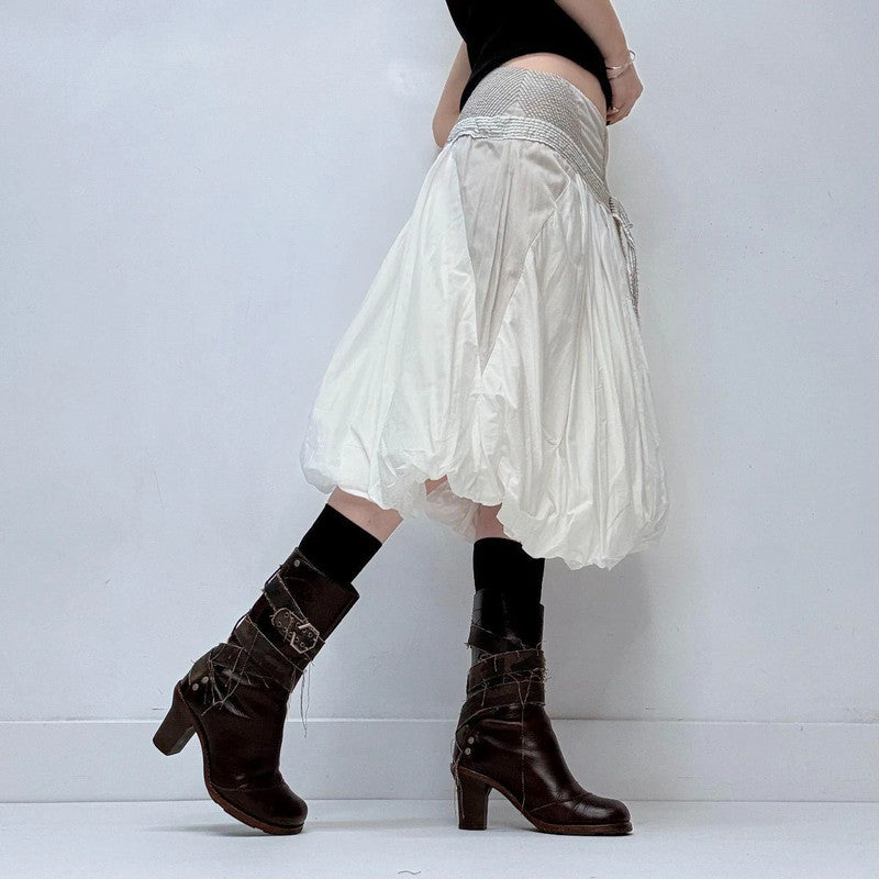 white gathered pleated puff skirt