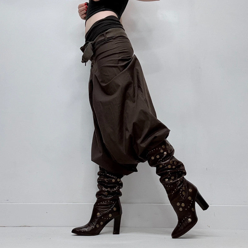 Cop Copine brown pleated drop waist fold waist trousers