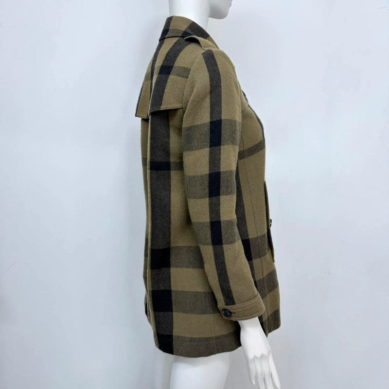 khaki Burberry tartan wool peacoat jacket