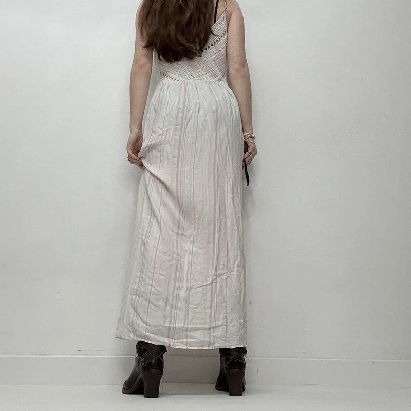 cream pinstripe crochet boho dress
