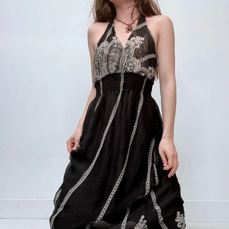 black paisley halter neck summer dress