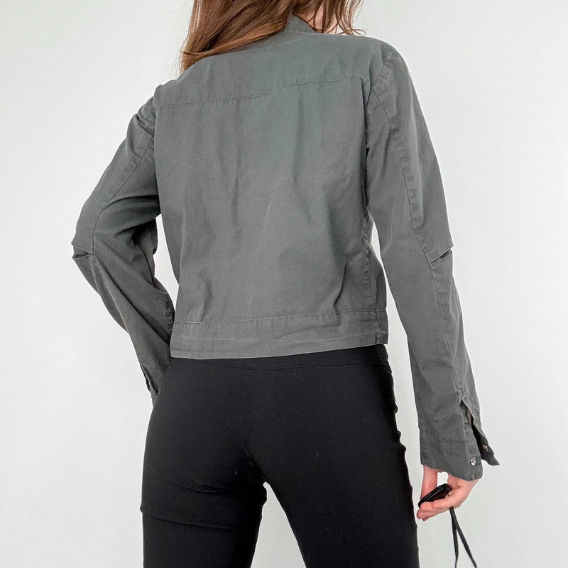 khaki zip through cropped utility jacket