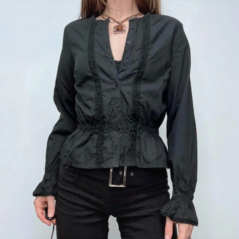 black flared lace gothic shirt