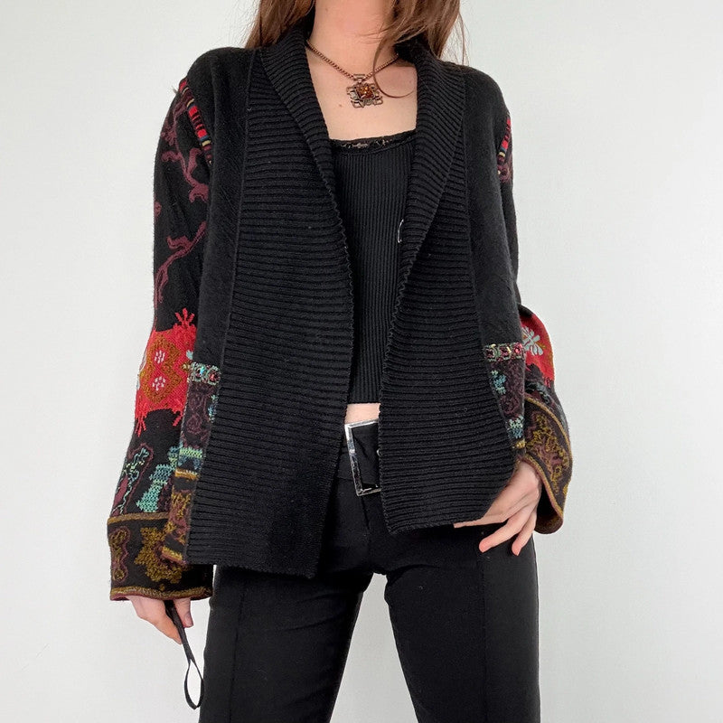 black ribbed patterned boho hippie cardigan