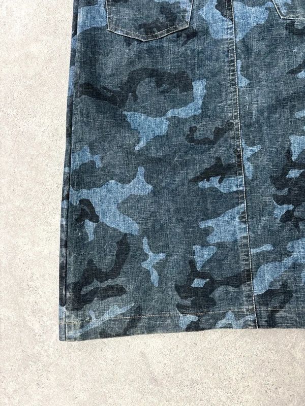 dark denim camo printed midi skirt